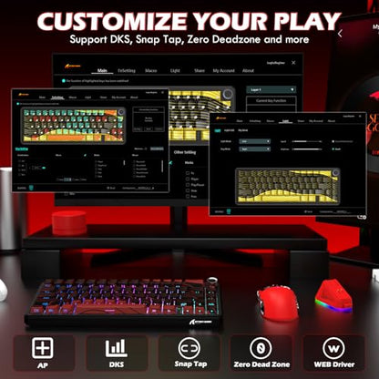 Attack Shark X65PRO HE & X11 Gaming Combo–Hall Effect Magnetic Keyboard & Superlight Mouse with RGB Charging Dock,8KHz Polling 22K DPI,Tri-Mode Wireless,Hot-Swappable,for Win/Mac/Linux (Black Red)