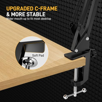 MAONO Boom Arm Microphone Stand: Adjustable Metal Suspension Mic Boom Arm for Podcast Gaming Streaming Recording,with Desk Clamp and 3/8" to 5/8" Screw Adapter-Max Load 1KG BA20 Black | 1kg max load, 3/8 to 5/8 adapter, suspension design, podcast gaming s