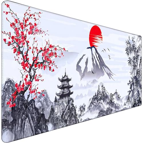 Gaming Mouse Pad Ink Pattern, 31.5x15.7 Inch Waterproof Computer Big Mousepad Non-Slip Mouse Mat Rubber Base and Stitched Edges for Game Players, Office, Study, Esports Pros, Home - color: Ink