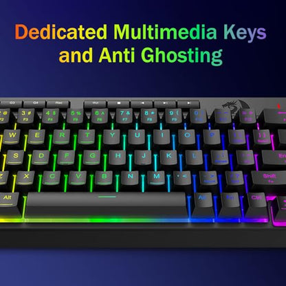 Redragon Wired Gaming Keyboard, RGB Backlit, 60% Compact Membrane Keyboard | Whisper-Quiet with Programmable Macro and Multimedia Keys, Anti-ghosting, Spill Resistant for Win/MAC/PS/Xbox