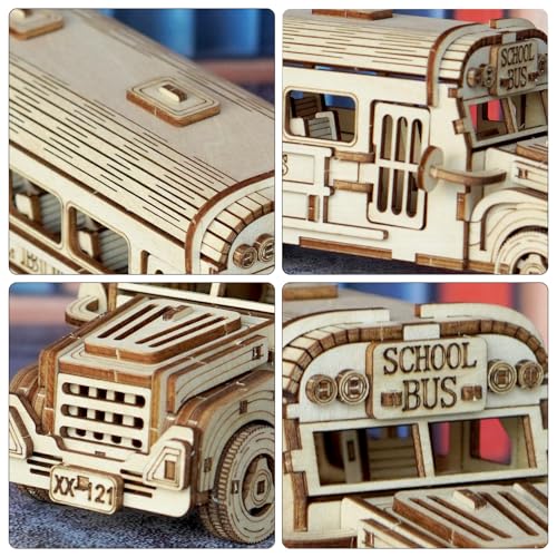 3D Wooden Puzzles for Adults, DIY School Bus Model Building Kit | Creative Craft & Model Kits for Adults, DIY Assembly Puzzle Desk Decor, Holiday Gift for Xmas, Teens Men 14+, STEM Project - style: School Bus