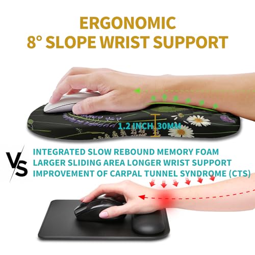 Hokafenle Ergonomic Mouse Pad Wrist Support, Wrist Rest Mousepad for Carpal Tunnel Pain Relief with Integrated Memory Foam Slope Massage Bulge (11.8x7.9 inch,Flowers - color: KM25-Flowers