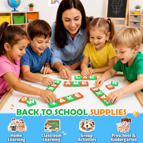 Magnetic Tiles Learn Letters Magnetic Building Blocks for Kids Ages 3-12 | Double-Sided Uppercase & Lowercase Magnetic Letter Preschool Learning Toys, Educational STEM Toys & Back to School Supplies - size: Magnetic Letters Set