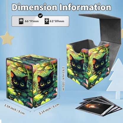 Card Deck Box for MTG Commander,Collectible Trading Storage Box Fits 120+ Single Sleeved Cards Magnetic Case PU Leather for Magic Commander TCG CCG MTG,Cat Lotus Flower - color: Cat Lotus Flower