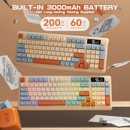 LexonElec M96 Wireless Gaming Keyboard,Knob Control Bluetooth/2.4G Wireless Mechanical Feeling Keyboard,RGB LED Backlit with Display Screen, PBT Keycap, 3000mAh, 94-Key Layout for Win/Mac (Blueberry) - color: Blueberry