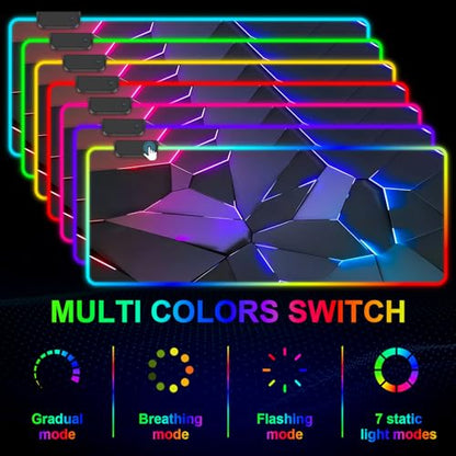 RGB Mouse Pad, Gaming Mousepad with 13 LED Light Modes | 31.5X11.8inch Large Mouse Mat, Gaming Mats for Desk with Non-Slip Rubber Base, Model-C - color: Black-e