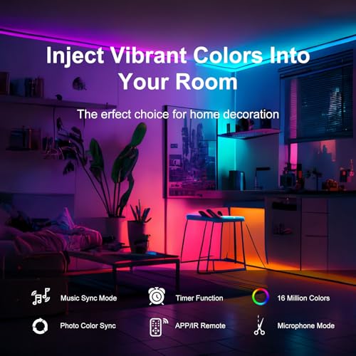 200 FT Led Lights for Bedroom (2 Rolls 100 FT), Music Synchronized Smart Led Strip Lights, Ultra Long with Remote Application Control Bluetooth LED Lights, Color Change RGB Light - size: 200FT