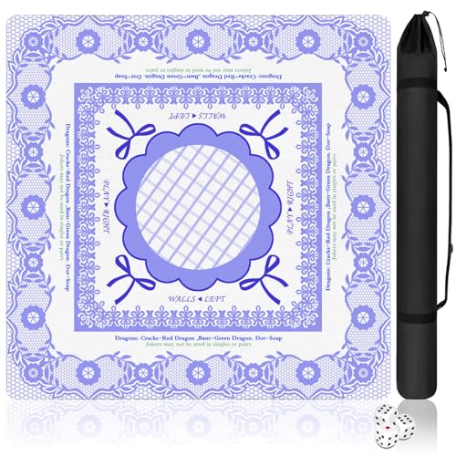 Mahjong Mat with Carrying Bag and 3 Dice, 31.5" X 31.5" Noise Reduction Mahjong Table Cover, Non Slip Gaming Mat for Board Tile Games Poker Card Dominoes, Mahjong Gifts for Women Mahjong Accessories - color: A05