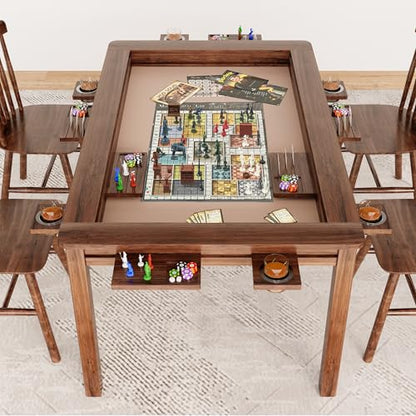 Board Game Table with Removable Table Top, 54” x 31” Play Area, Gaming and Dining Table with EVA Play Mat, Detachable Cup Holders and Trays for 6 Players, for Card, DND and Poker, Walnut - size: REC Table