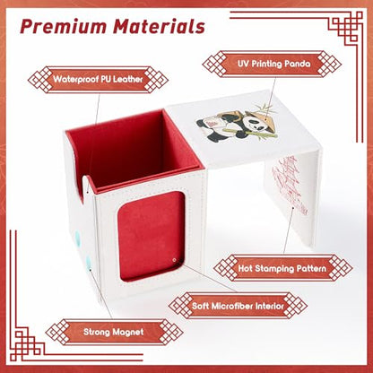 Chinese Takeout Deck Box Fits 35+ Toploaders (White and Red) | Holds 120 Single/100 Double-Sleeved Cards, Fit MTG/PTCG/OPTCG Cards, Strong Magnet, PU Leather, With 2 Dividers & 1 Toploader - color: White and Red