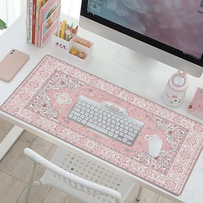 Baziabbo Pink Desk Mat,XXL Extended Large Mouse Pad,Gaming Mousepad with Stitched Edge,Non-Slip Rubber Base Keyboard Desk Pad for Home Office Study Game (Pink) - color: Pink