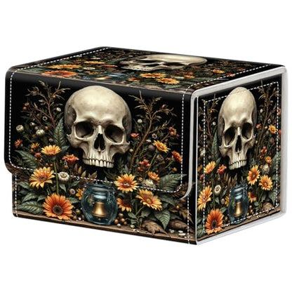 Skull with Flowers Deck Box for MTG Commander | Holds 100+ Double-Sleeved Cards | Strong Magnetic TCG Card Case for Collectible Games - color: Skull with Flowers