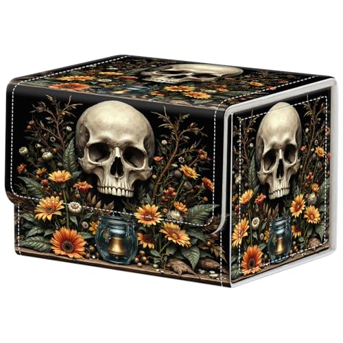 Skull with Flowers Deck Box for MTG Commander | Holds 100+ Double-Sleeved Cards | Strong Magnetic TCG Card Case for Collectible Games - color: Skull with Flowers