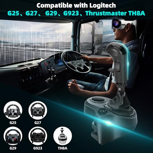 kelegaan USB Truck Simulator Shifter, Compatible with Logitech G25, G27, G29, G923, Thrustmaster TH8A Shifter, semi shifter for pc,Gear Shift Lever for ATS and ETS2 Games-PC Sim Racing Shifter