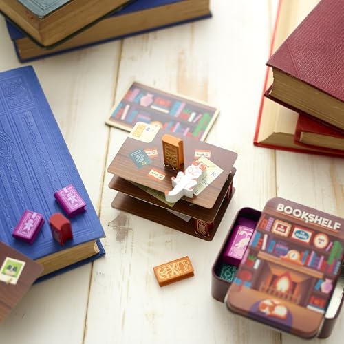 Alley Cat Games Bookshelf, Ages 8+, 2-4 Players | Cooperative Stacking Game, Skill & Balance Card and Book Tower Game in Travel Tin, Cooperative Tabletop Challenge