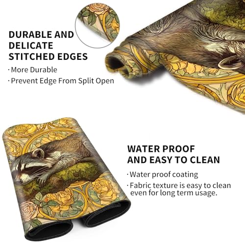 Card Playmat 24" x 14" TCG Game Mat for MTG and Other Card Games, Premium Stitched Card Gameplay Mat with Non-Slip Rubber Backing Board Games Desk Duel Mats, Art Nouveau Sleeping Raccoon - color: Art Nouveau Sleeping Raccoon, size: 24"X14" Without Zones