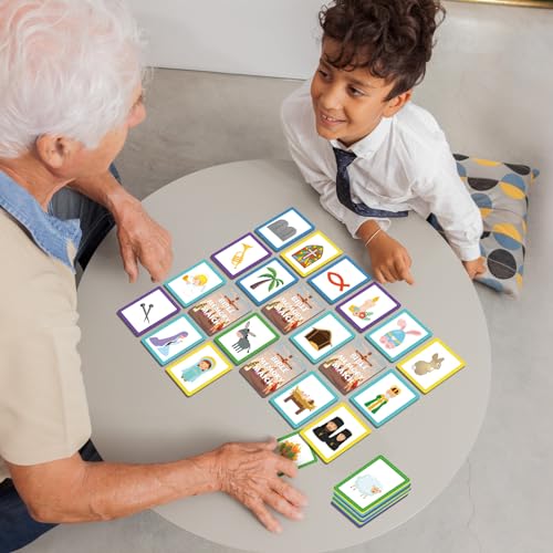gisgfim 100 PCS Memory Matching Game Bible Concentration Memory Card Games for Kids Boys Girls Easter Educational A Fun & Fast Christian Preschool Homeschool VBS 2026 Biblical Theme Matching Games - style: Christian