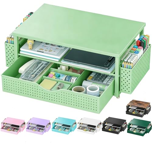 Spacrea Desk Organizer and Accessories, Computer Monitor Stand Riser with Drawer and 2 Pen Holders, Office Desk Accessories & Workspace Organizers for Office Supplies (Sage Green) - color: Sage Green