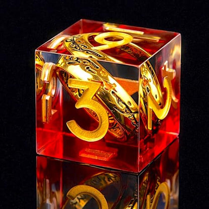 Ring DND Dice Set Sharp Edge Resin Dice,Golden Ring Inclusion Suitable for Lord of the Ring D&D Dice RPG Role Playing Games Suitable for Dungeons and Dragons Polyhedral Dice Set（red） - color: Red