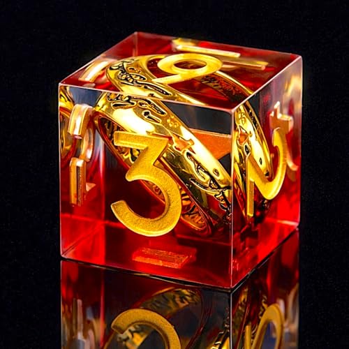 Ring DND Dice Set Sharp Edge Resin Dice,Golden Ring Inclusion Suitable for Lord of the Ring D&D Dice RPG Role Playing Games Suitable for Dungeons and Dragons Polyhedral Dice Set（red） - color: Red