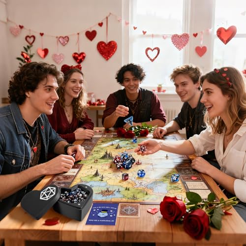 MOVINPE D&D Dice Box with Dice Set – Heart-Shaped Polyhedral Dice Storage Case with 14 Dice, Valentine’s Day Gift for Dungeons & Dragons Players, Tabletop RPG Dice Gift Set