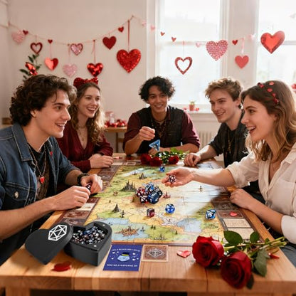 MOVINPE D&D Dice Box with Dice Set – Heart-Shaped Polyhedral Dice Storage Case with 14 Dice, Valentine’s Day Gift for Dungeons & Dragons Players, Tabletop RPG Dice Gift Set