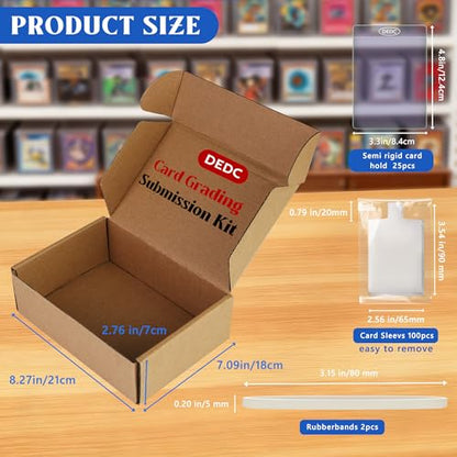 DEDC Card Grading Submission Kit Card Grading Mailing with 5 Stands 25 Semi-Rigid Card Holder 100 Sleeves 2 Rubber Bands and Bubble Wrap Shipping Protector Cleaning Cloth Sealing Sticker (4-Set- PSA) - size: 4-set- PSA