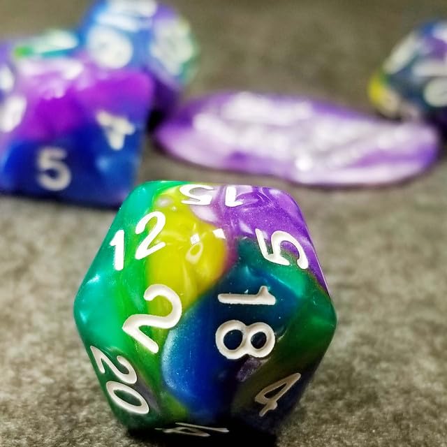 Sage’s Portal Stones DND Dice Set Acrylic Opaque 7-PC Polyhedral DND Dice Set for Dungeons and Dragons D&D Sage’s Cantrips RPG Tabletop TTRPG (Purple/Blue/Green/Yellow) - color: Purple/Blue/Green