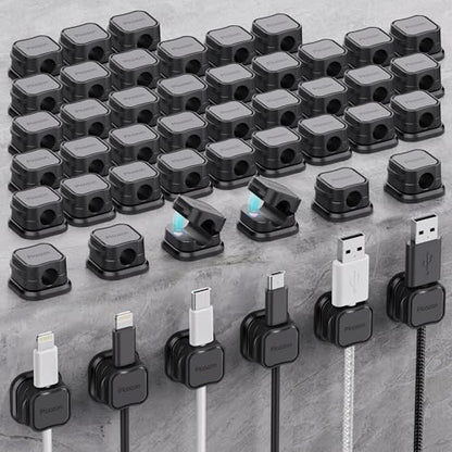48 Pack Magnetic Cable Clip Organizer Cord Holder, Picozon Adhesive Cable Management, Wire Phone USB Charger Cable Holder, Keeper Organizer for Office Home Desktop Table - Black - size: Pack of 48
