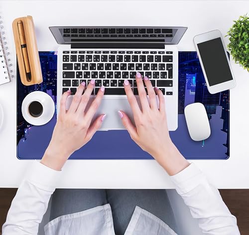 Anime Desk Mat XXL Gaming Mouse Pad, Extended Keyboard Mat, Full Desk Accessories, 31.5"x15.75" - color: Blue-purple City
