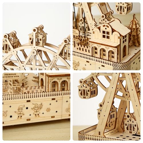 3D Wooden Puzzles for Adults, Ferris Wheel Kit w/Music & Spark Light | 183Pcs Creative Craft Kits for Adults, DIY Assembly Puzzle Desk Decor, Holiday Present for Xmas, Teens Men 14+ STEM Project - style: Ferris Wheel