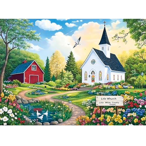 300 Piece Large Puzzle for Adult,Fun Holy Little White Chapel Jigsaw Puzzle | Interlock Perfectly Letter on Back No Dust,Home Wall Art Decor,Challenging Perfect Birthday Party Gift for Family, 20.5x15 In - color: Church