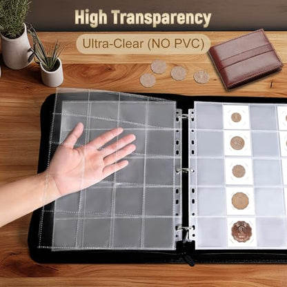 BYSTER Coin Collection Book, 30 Pack 600 Pockets Coin Sleeves, Coin Collection Holder Album, Coin Collection Organizer Storage Box Case (Coin Flips Not Included), Reddish Brown - color: Reddish Brown