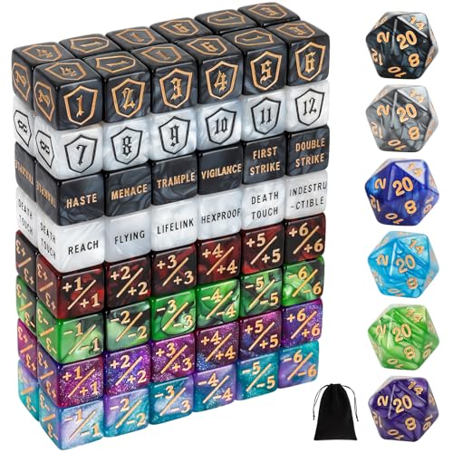 102 Pieces MTG Dice Counters Set Bulk Ability Keyword Tokens Shield Life Counters 6 Sided Dice for Magic The Gathering TCG Card Gaming Accessories A - color: Color Combo A-classic Set