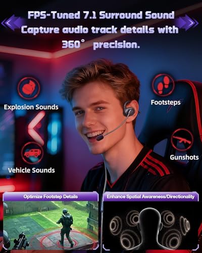 Gaming Headset with Mic, Open Ear Headphones, Wired PC Headset with Microphone, 7.1 Surround Sound PC Gaming Headset for Laptop, PS5, Switch, iPhone 16/15, Wired Headphones for Work (USB-C & USB-A)