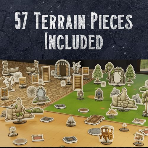 DND Map Starter Set + Terrain Minis | 24" x 24" Double Sided | Wet/Dry Erase with Grid | + Bonus 57x Terrian Miniatures. Markers Included. (6 Battle Map Bundle + Terrain Pack)