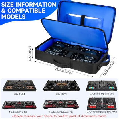 DJ Controller Case Compatible with Pioneer DDJ-FLX4/DDJ-REV1/DDJ-SB3/400 | Multi-Pocket for 16" Laptop,Mic & Headphone,Padded DJ Backpack for Numark Mixtrack Pro FX,Mixstream Pro,Hercules Inpulse 500