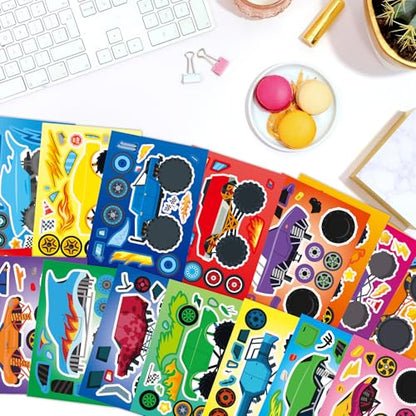 48 Sheets Create Monster Truck of Dreams Stickers, Make Your Own Stickers for Boys and Girls, Travel Sticker Books, Party Favors, Birthday, Home, School and Activities Gifts for Kids Ages 3+ - style: Monster Car