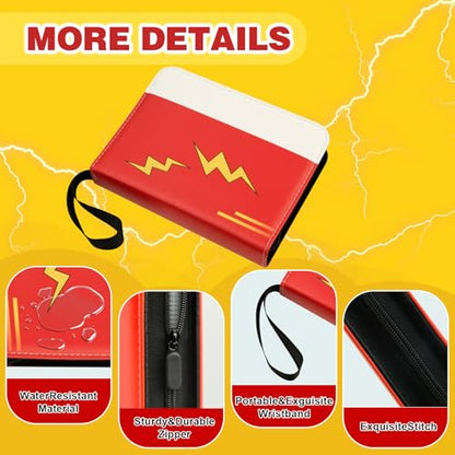 4 Pocket Trading Card Binder, 400 Card Holders with 50 Removable Sleeves, Display Storage Favourites Album, Waterproof PU Album with Zipper for TCG, MTG, Gaming Football Sports Cards, Red - color: Red-M