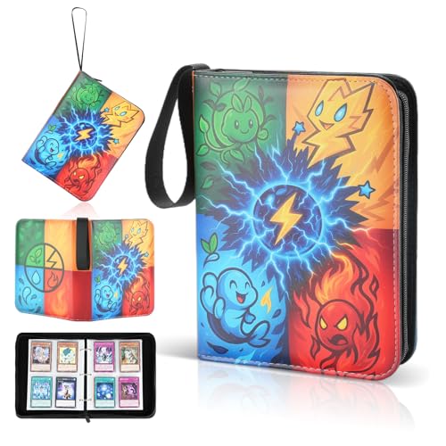 4-Pocket Trading Card Binder, 120 Pages Holds 480 Cards, PU Leather Side-Loading Card Album, Acid-Free Archival Sleeves, Durable Card Organizer for MTG, TCG and Sports Cards, Birthday & Christmas Gift - color: 4-Blue