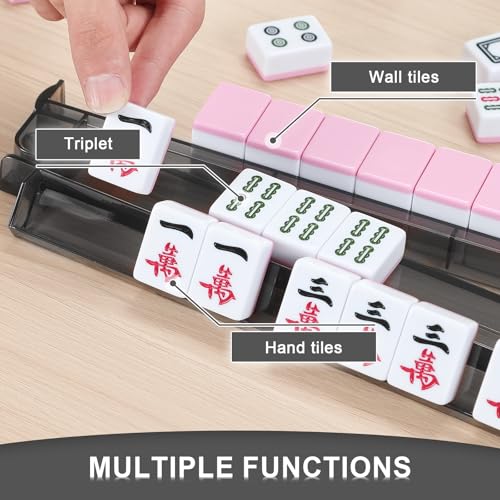 Mahjong Racks with Pushers 4PCS Set Majiang Tile Holder Acrylic Mahjong Racks Accessories and Gifts - color: Black