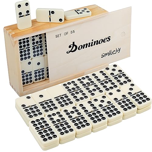 Smilejoy Double Nine Dominoes for Adults, 55 Tiles with Wooden Box | For 2-6 players, Metal spinners,Travel wood case,55 domino tiles, Classical Board game, Family game night,gift choice - size: D9+ Medium