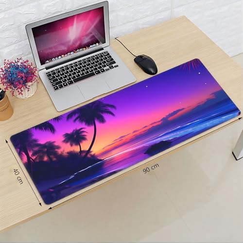 XXL Gaming Mouse Pad 35.4x15.7 inch, Sunset Beach Landscape Theme Desk Mat,Large Purple Starry Sky Ocean Sea Mousepad (Sunset sea) - color: Sunset sea