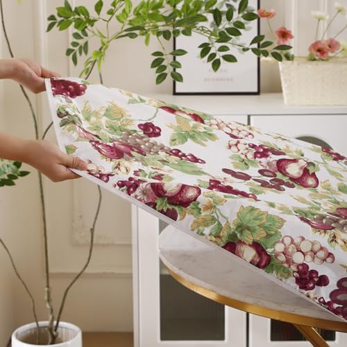 Walrus Round Vinyl Fitted Tablecloth with Flannel Backing Elastic Edge Design Table Cover Waterproof Oil-Proof PVC Table Cloth Stain-Resistant Best for 37"-44" Round - color: Fruits, size: 44" (Round)