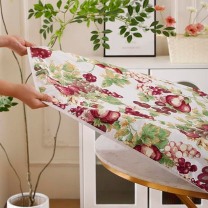 Walrus Round Vinyl Fitted Tablecloth with Flannel Backing Elastic Edge Design Table Cover Waterproof Oil-Proof PVC Table Cloth Stain-Resistant Best for 45"-56" Round - color: Fruits, size: 56" (Round)