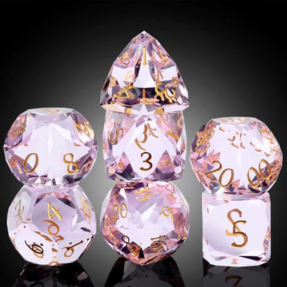 DNDND 7-Piece Glass DND Dice Set - Multifaceted Pink Dice Set for Dungeons and Dragons, Tabletop Gaming, Collectors | Premium Gift Box & Durable Design (Pink) - color: Pink