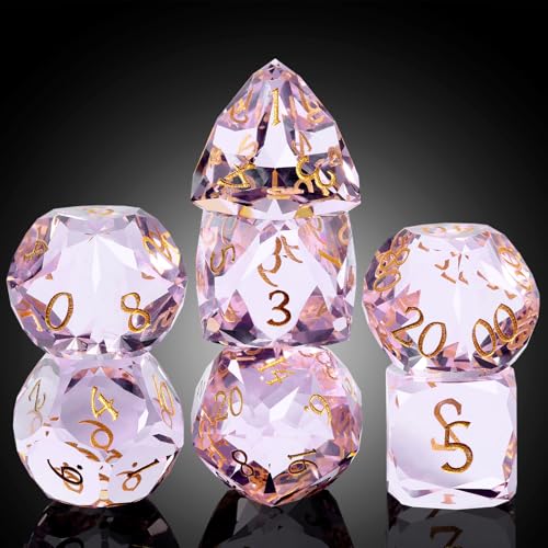 DNDND 7-Piece Glass DND Dice Set - Multifaceted Pink Dice Set for Dungeons and Dragons, Tabletop Gaming, Collectors | Premium Gift Box & Durable Design (Pink) - color: Pink