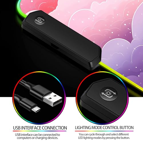 RGB Dreamy Colorful Cloud and Star Gaming Desk Mat, Computer Keyboard Large Extended Long Girly LED Mouse Pad for Office and Home, XL (W08) - color: Rgb-w08