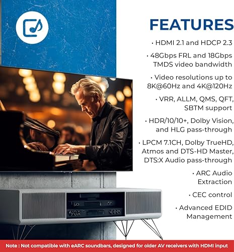 OREI 8K 48Gbps HDMI eARC Audio Extractor, CEC, VRR, ALLM, FVA, EDID, DTS:X | HDMI Audio Extractor 4K 120Hz, HDMI eARC Audio Extractor, Dolby Vision, HDR10+, Atmos Passthrough