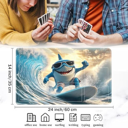 for MTG Card Playmat with Zones-Includes A Storage Bag and 6 Dice, 24 x 14 inches for TCG Playmat with Non-Slip Rubber, Game Mat, Surfing Shark - color: Yux-playmats-2-2A-274